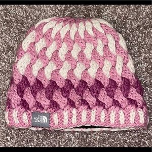 One Size fits all pink knit North Face Beanie
